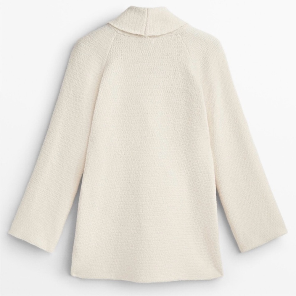 Massimo Dutti Weave Textured Wrap Cardigan With Gold Buttons Ivory Cream Sz S/M - Picture 3 of 15